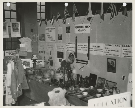 Photograph of the exhibit of WPA nursery schools and adult education classes at the annual convention of the Iowa State Teachers' Association