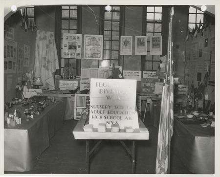 Photograph of the exhibit of WPA nursery schools and adult education classes at the annual convention of the Iowa State Teachers' Association