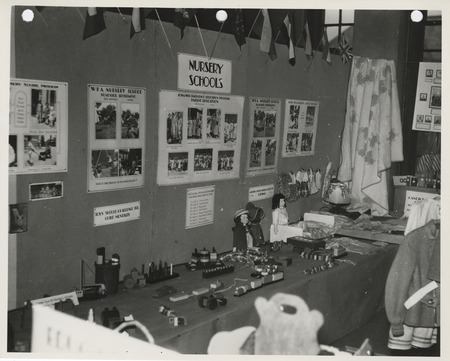 Photograph of the exhibit of WPA nursery schools and adult education classes at the annual convention of the Iowa State Teachers' Association