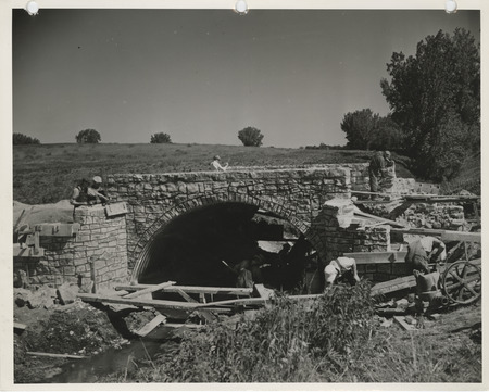 Photograph of the construction of multiple arch bridge in Silver Lake Township