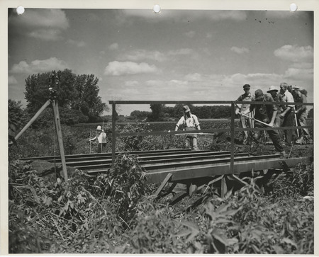 Photograph of the construction of multiple arch bridge in Brookfield Township