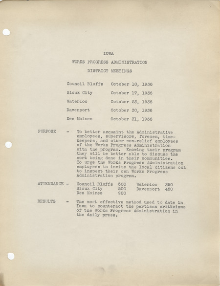 District meetings of Iowa Works Progress Administration, October 1936