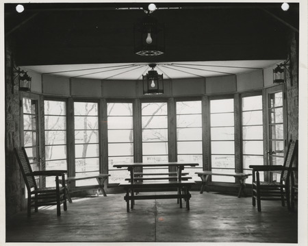 Photograph of the interior of a shelter house at Clear Lake State Park in Cerro Gordo County