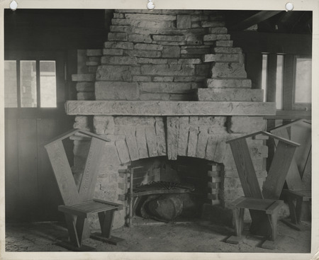 Photograph of a fireplace in the main shelter house at Eagle Point Park in Dubuque