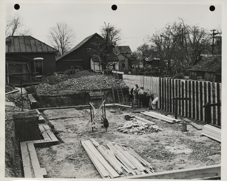 Photograph of the foundation for the city hall in West Branch