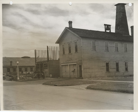 Photograph of demolition at the city hall building site in Wilton