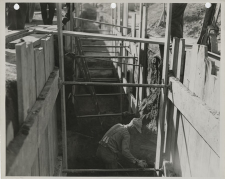 Photograph of people constructing sanitary and storm sewers in Ames