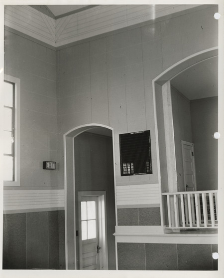Photograph of the interior of a school addition and gymnasium in Percival