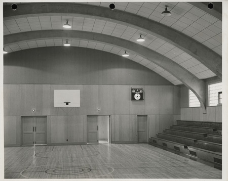Photograph of the interior of a school gymnasium in Luverne