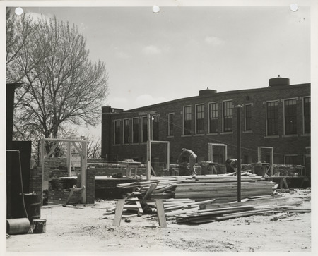Photograph of school gymnasium construction in Neola