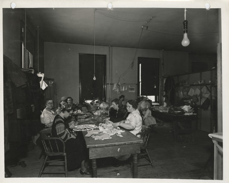 Photograph of people in a sewing room in Independence