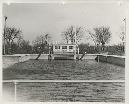 Photograph of the swimming pool and bathhouse in Spencer