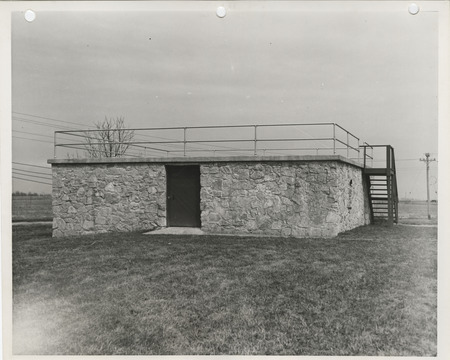 Photograph of the exterior view of the pump house of Pocahontas swimming pool